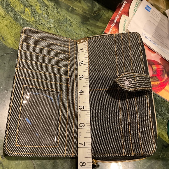 Hand-painted Rhinestones Denim Jean Fold Wallet with Girl Holding Rabbit NWOT - Picture 10 of 12